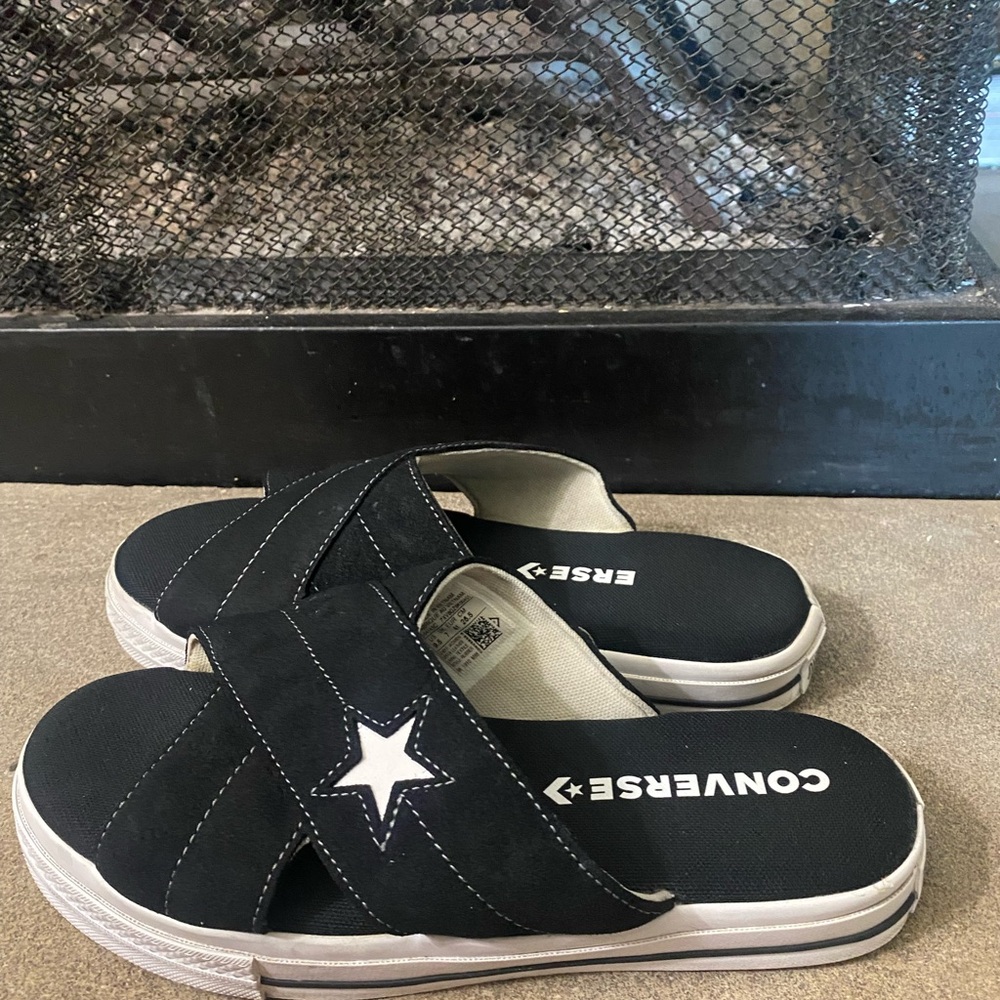 Womens Converse One Star Sandal Slip Black/Egret/White SZ 9.5 Leather worn 1x